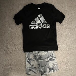 Adidas Black Tee and Gray Camo Shorts
